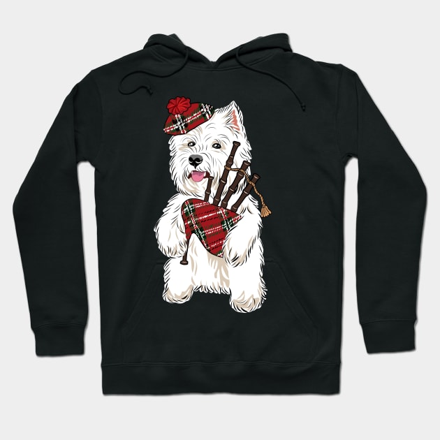 Westie playing a bagpipe Hoodie by MichellePhong